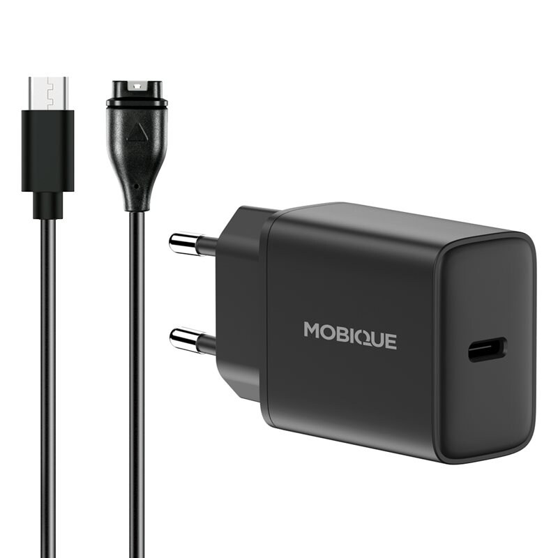 Komplettes Ladegerät Garmin Forerunner 970 Kabel und Wandladegerät 20W Schwarz