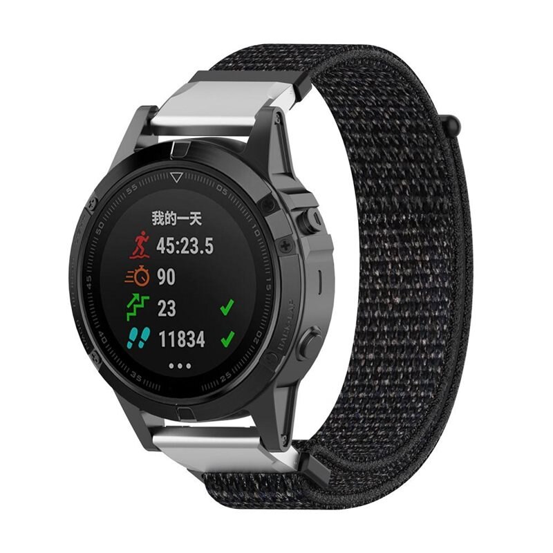 Garmin Fenix 5/Fenix 6 Pro/Fenix 7/Fenix 6/Fenix 5 Plus Nylon-Armband Schwarz - Armband aus angenehmem und atmungsaktivem Nylon
