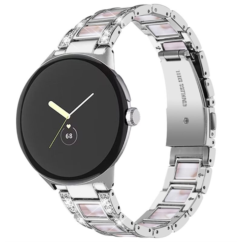 Diamond Bracelet Google Pixel Watch 2 Silver Pearl - Armband mit diamantähnlichen Steinen - Damenarmband