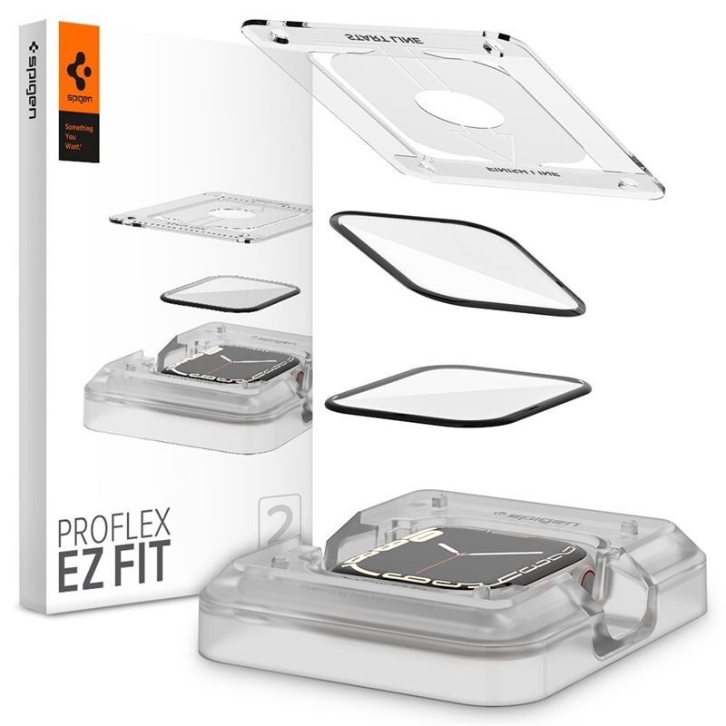 Spigen Screen Protector ProFlex EZ Fit (2 Stück) Apple Watch 41mm Series 7 - Displayschutz aus gehärtetem Glas - Praktischer Montagerahmen