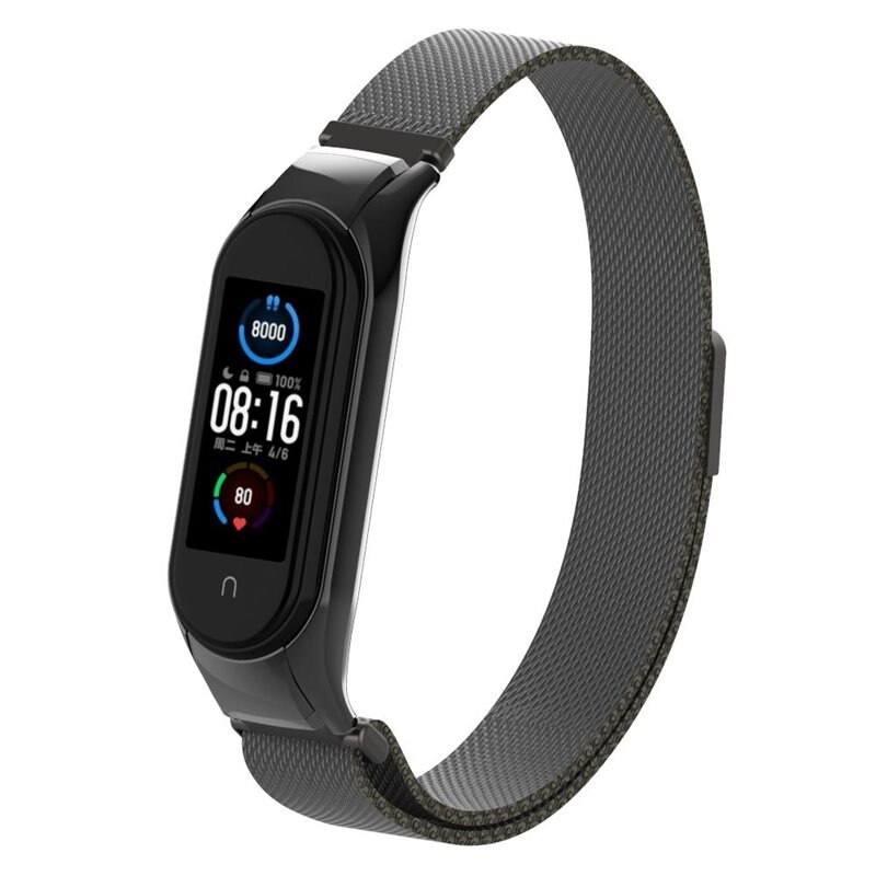 Xiaomi Mi Band 5/6 Milanaise-Armband, schwarz - Luxuriöses Armband mit magnetischem Verschluss - Edelstahl