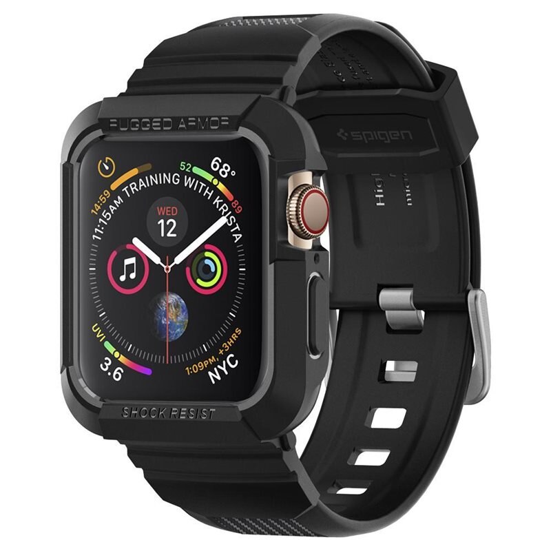 Spigen Rugged Armor Pro Apple Watch 45mm Series 9 Black - Zwei-in-eins-Armband mit Hülle