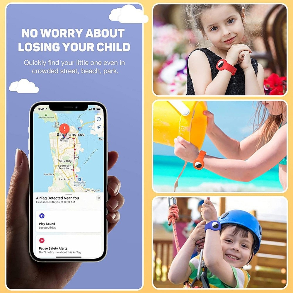 Apple AirTag Silikonarmband für Kinder Lila