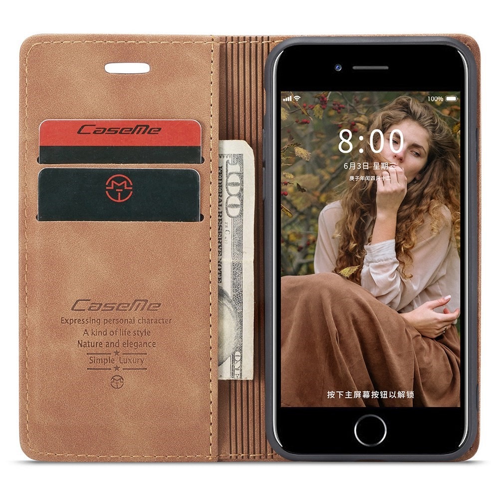 Slim Portemonnaie-Hülle iPhone SE (2022) Cognac