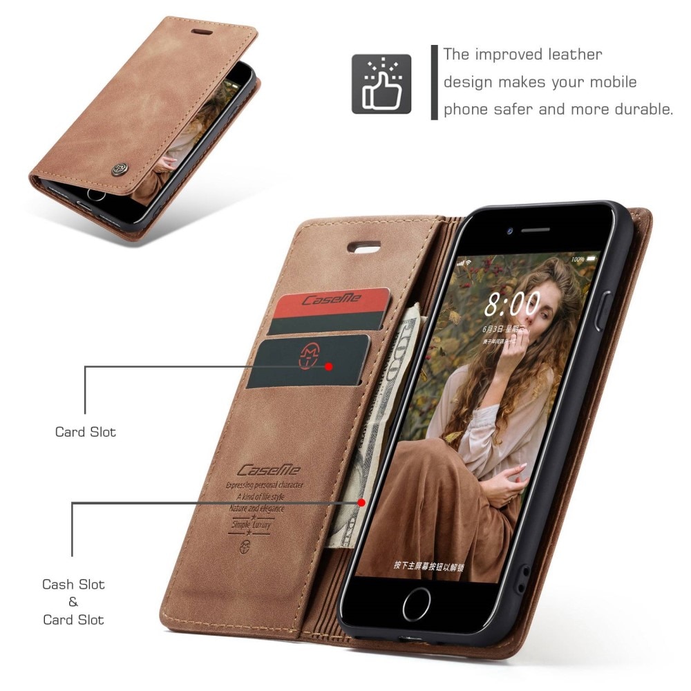 Slim Portemonnaie-Hülle iPhone 8 cognac