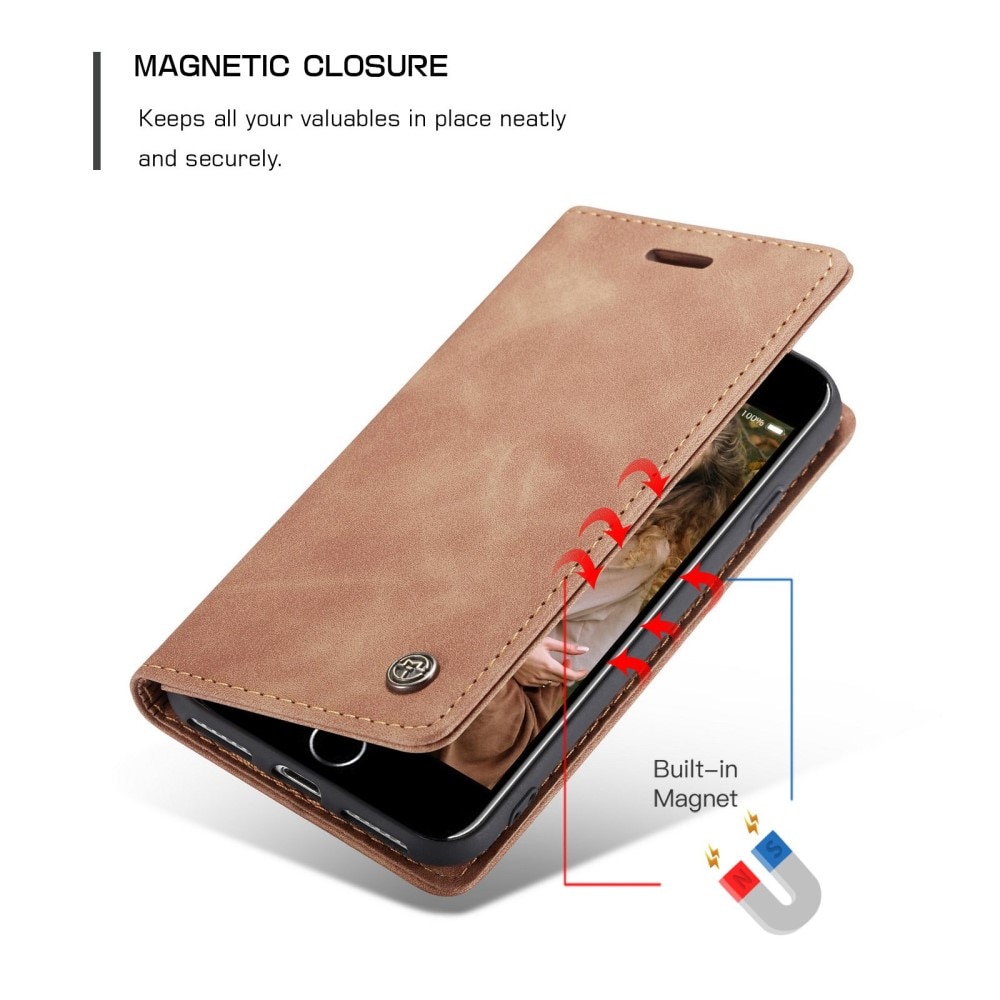 Slim Portemonnaie-Hülle iPhone SE (2022) Cognac