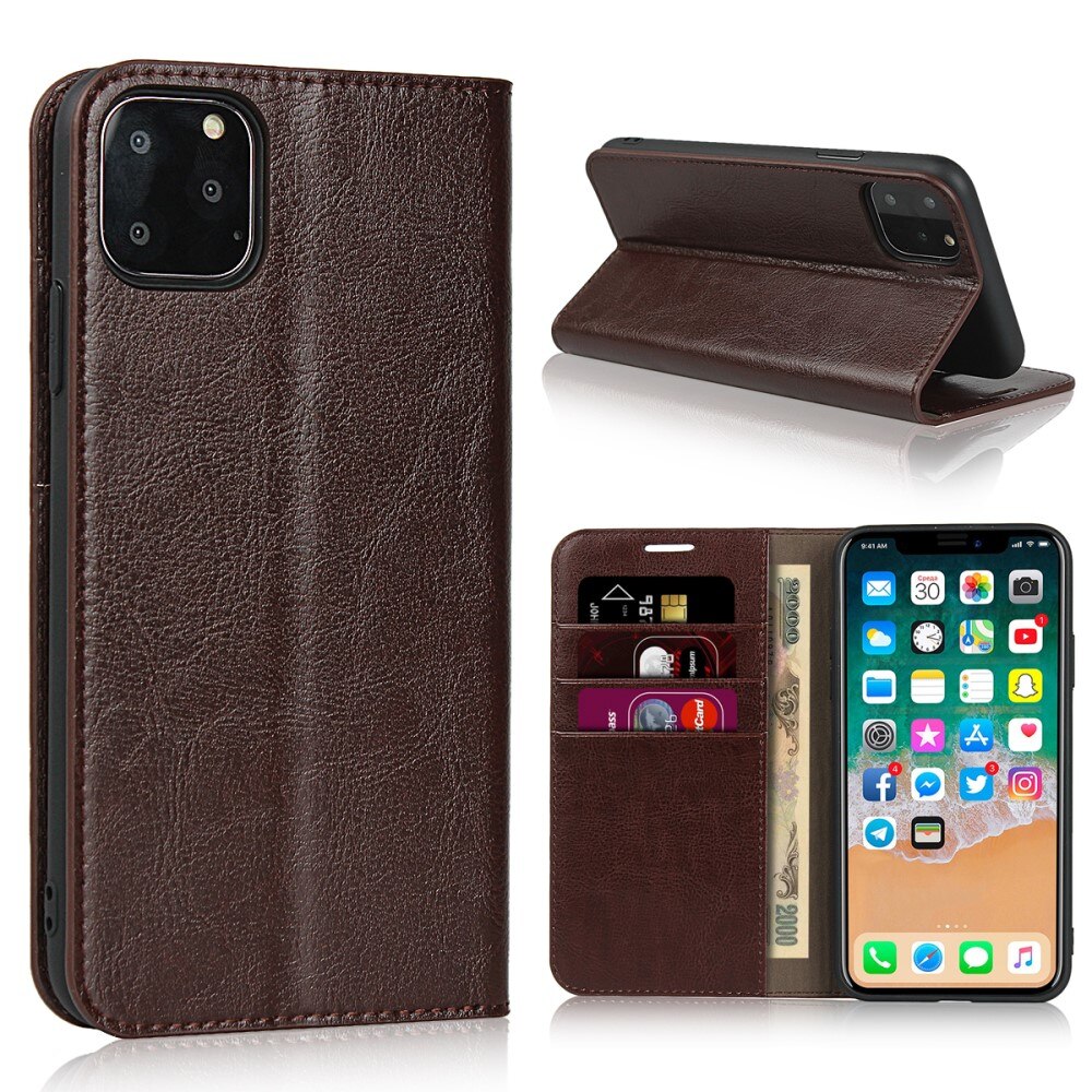 iPhone 11 Pro Handytasche aus Echtem Leder dunkelbraun