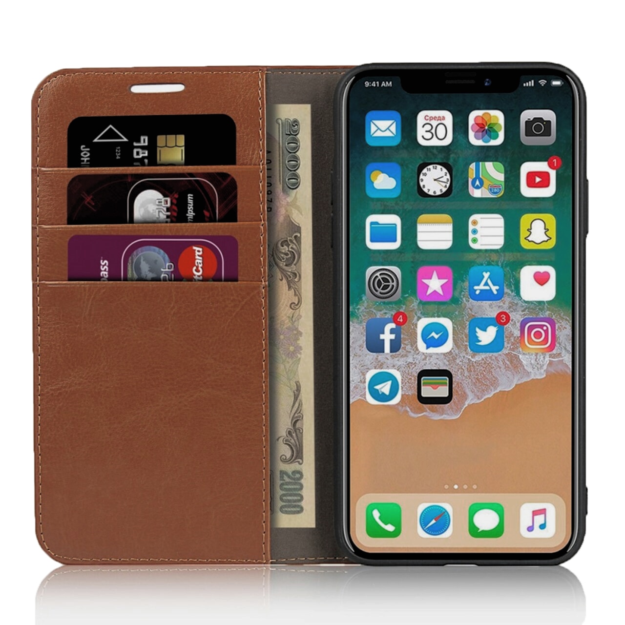 iPhone 11 Pro Handytasche aus Echtem Leder braun