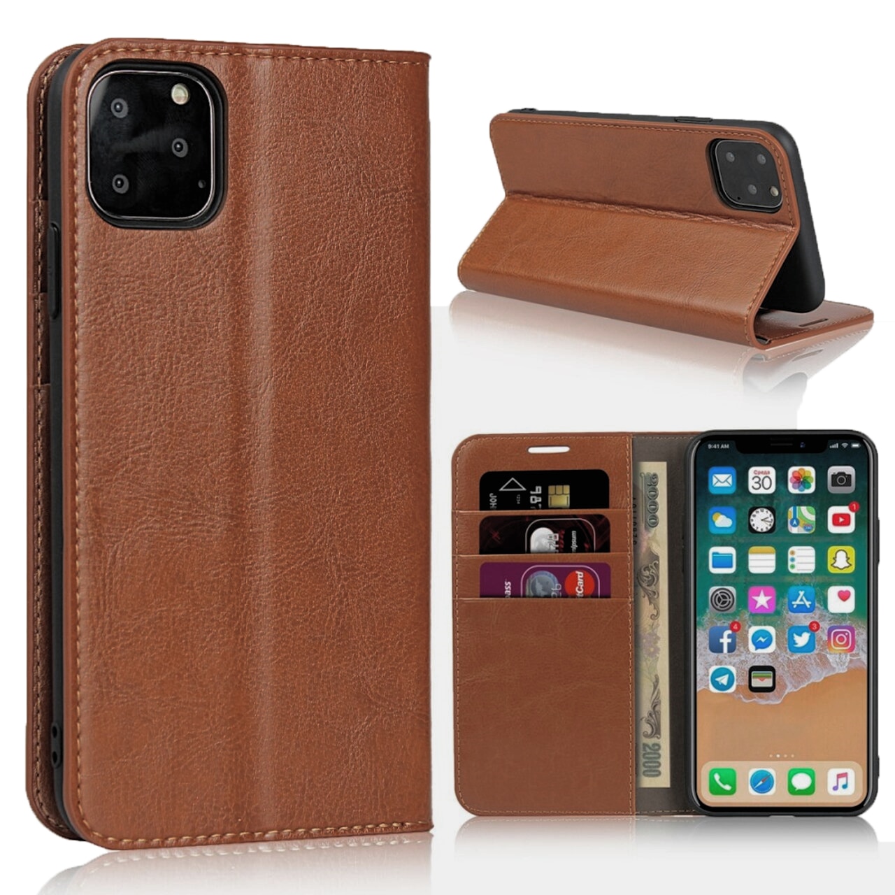 iPhone 11 Pro Handytasche aus Echtem Leder braun