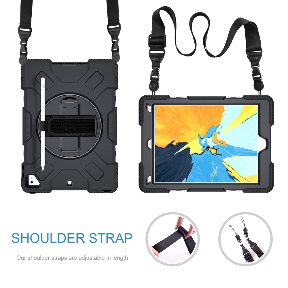 iPad Air 2 9.7 (2014) Stoßfeste Hybrid-Hülle mit Schultergurt schwarz