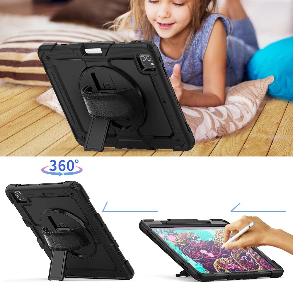 iPad Pro 12.9 6th Gen (2022) Stoßfeste Full Protection Hybrid-Hülle mit Schultergurt schwarz