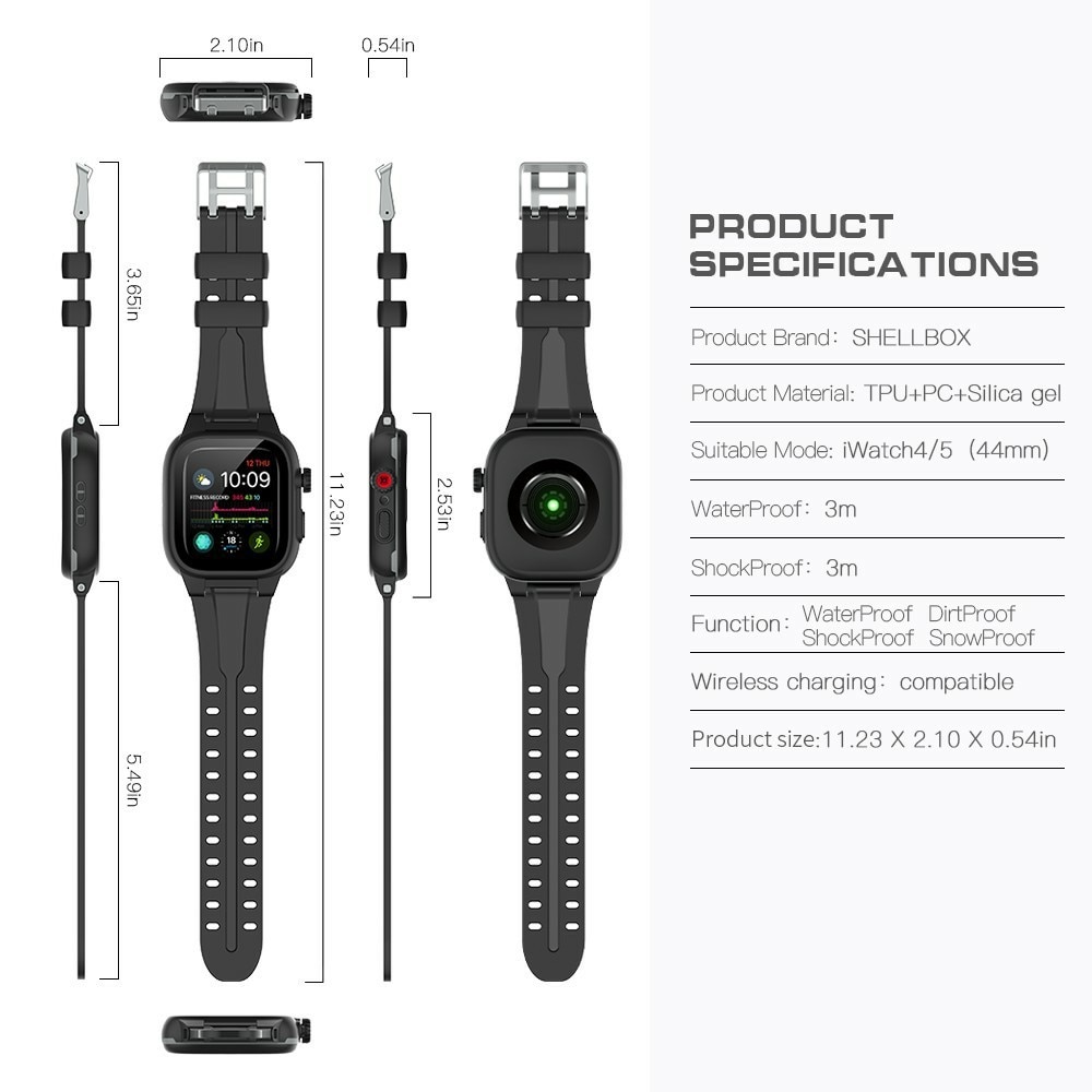 Apple Watch 44mm Wasserdichte Hülle + Armband aus Silikon, schwarz