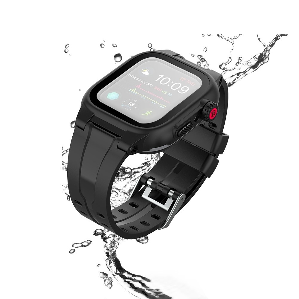 Apple Watch 44mm Wasserdichte Hülle + Armband aus Silikon, schwarz
