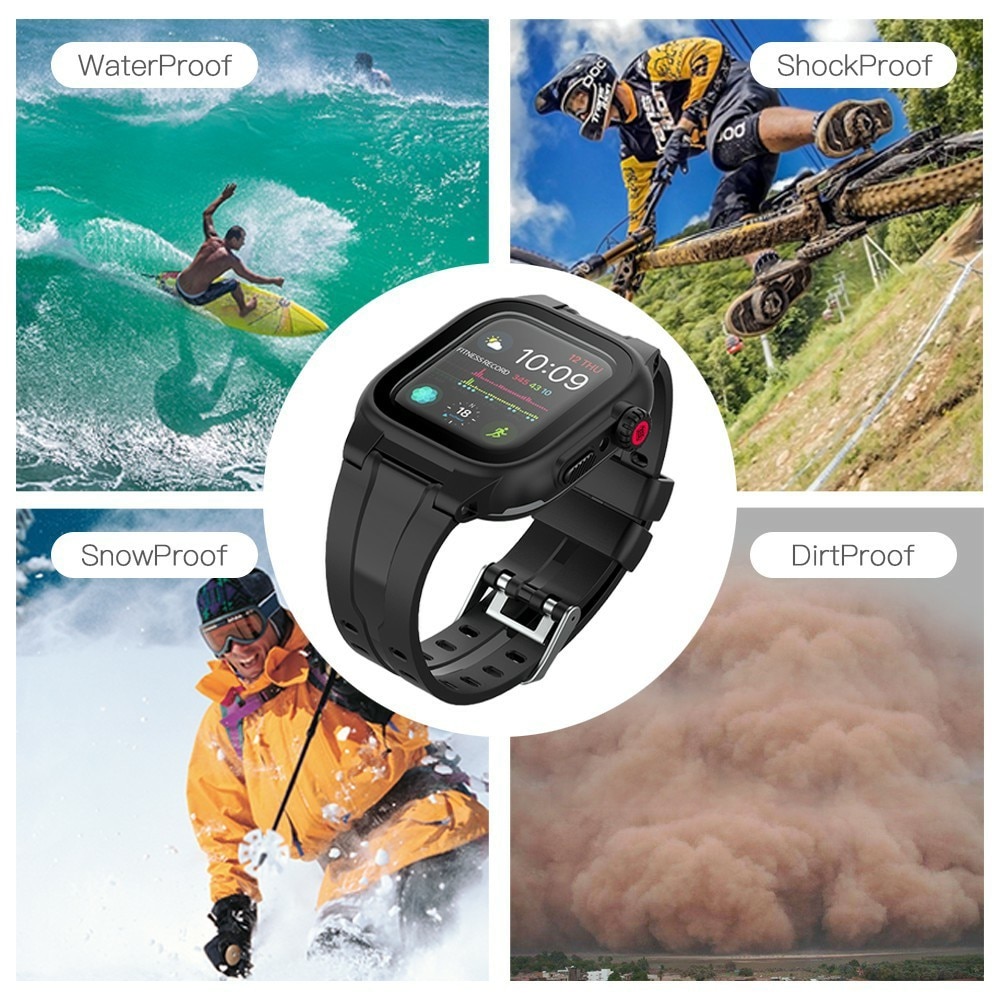 Apple Watch SE 44mm Wasserdichte Hülle + Armband aus Silikon, schwarz