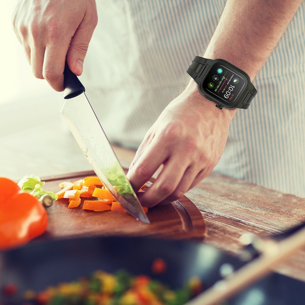Apple Watch 44mm Wasserdichte Hülle + Armband aus Silikon, schwarz