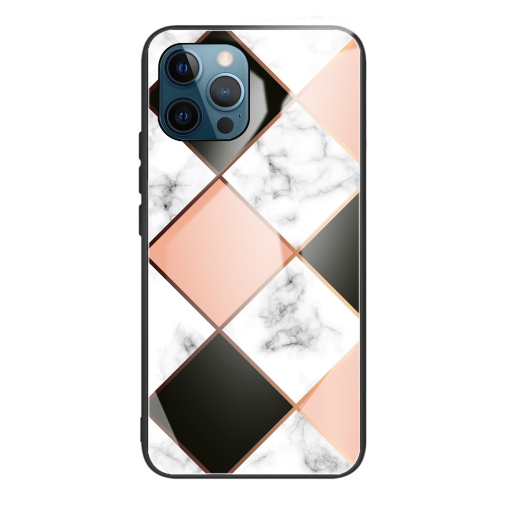 iPhone 13 Pro Hülle Gehärtetem Glas Geometry Marble Pink