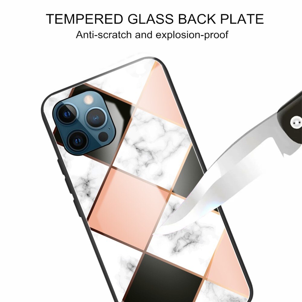 iPhone 13 Pro Hülle aus gehärtetem Glas Geometry Marble Pink