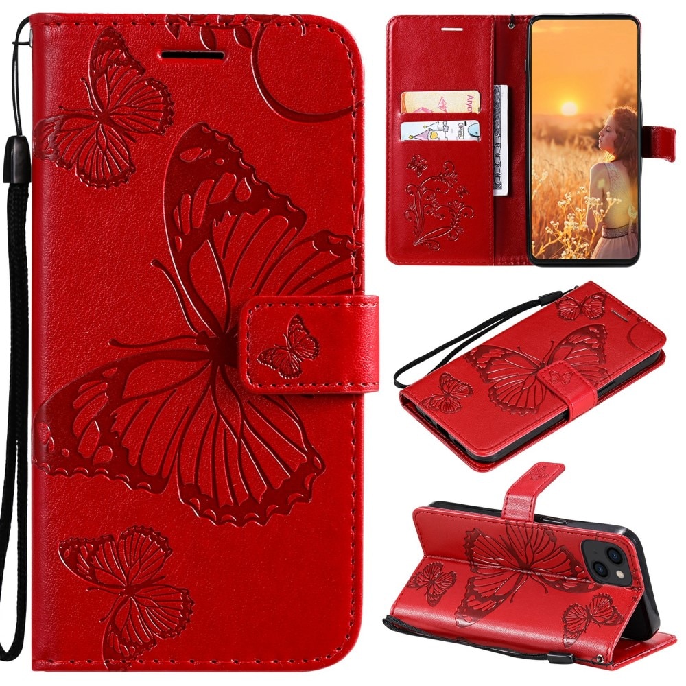 iPhone 13 Handytasche Schmetterling Rot