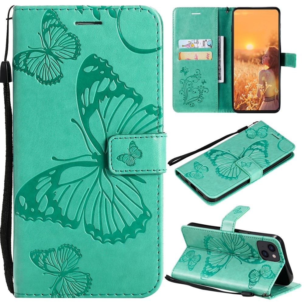 iPhone 13 Handytasche Schmetterling Grün