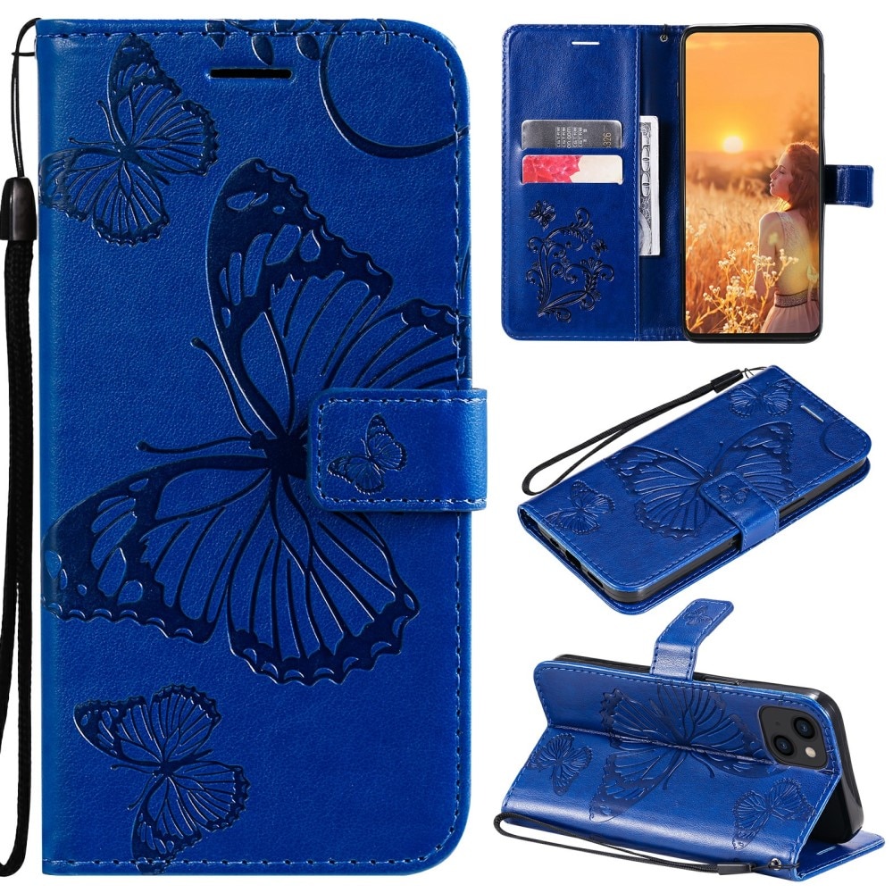 iPhone 13 Handytasche Schmetterling Blau