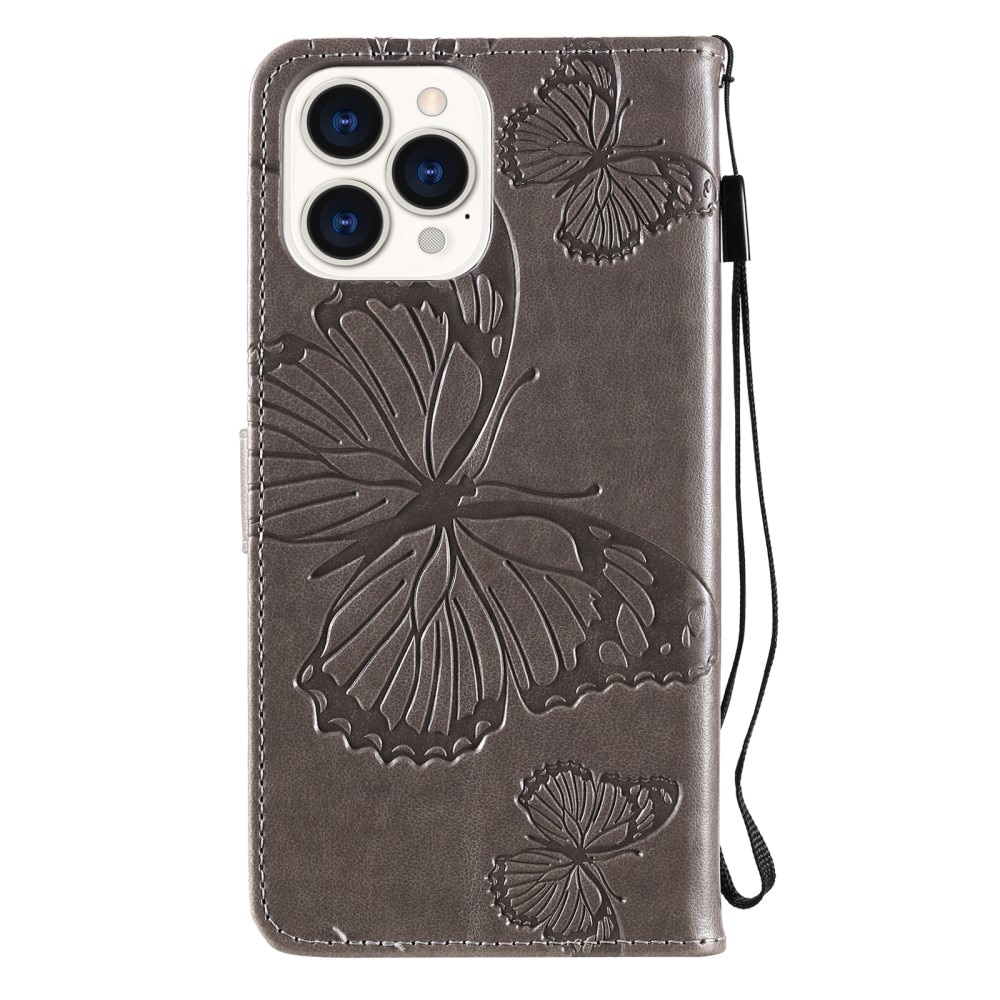 iPhone 13 Pro Handyhülle mit Schmetterlingsmuster, grau