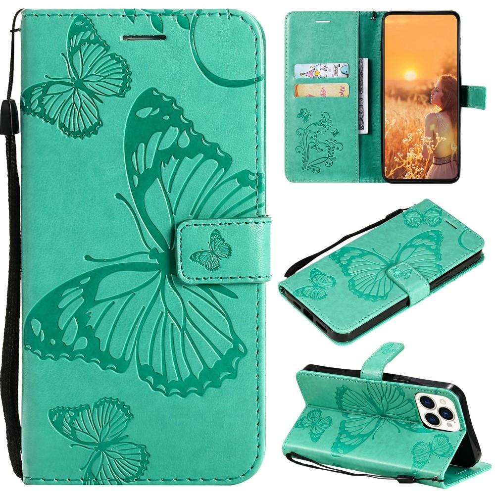 iPhone 13 Pro Handytasche Schmetterling Grün