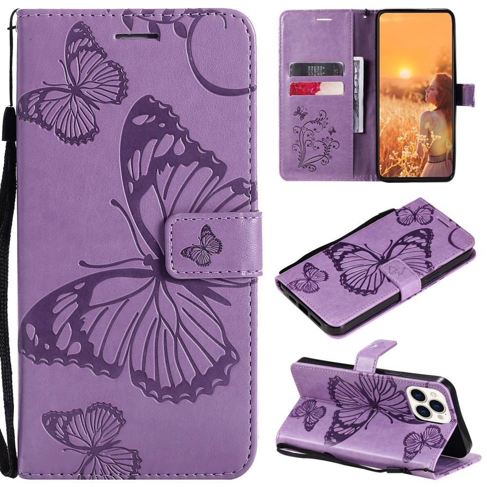 iPhone 13 Pro Handyhülle mit Schmetterlingsmuster, lila