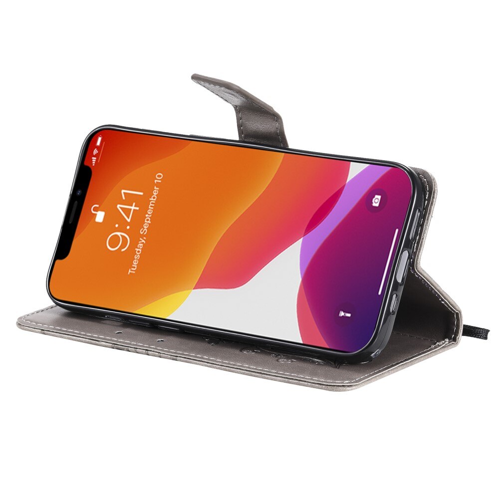 Apple iPhone 13 Mini Handyhülle mit Schmetterlingsmuster, Grau