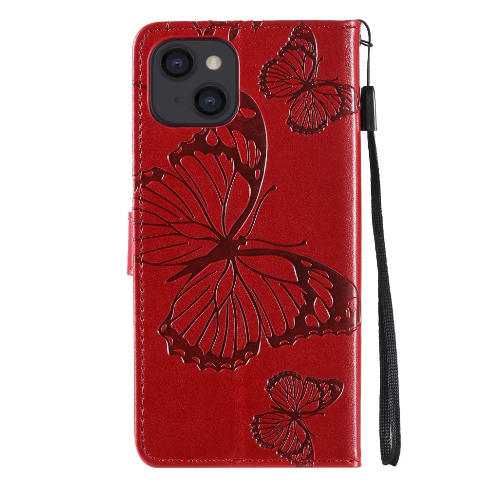 iPhone 13 Mini Handyhülle mit Schmetterlingsmuster, rot