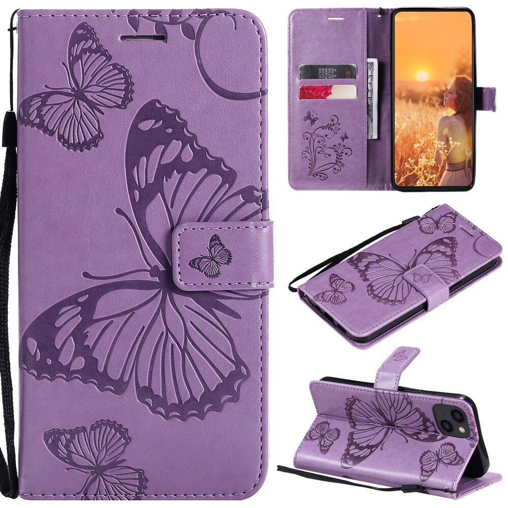 Apple iPhone 13 Mini Handyhülle mit Schmetterlingsmuster, Lila