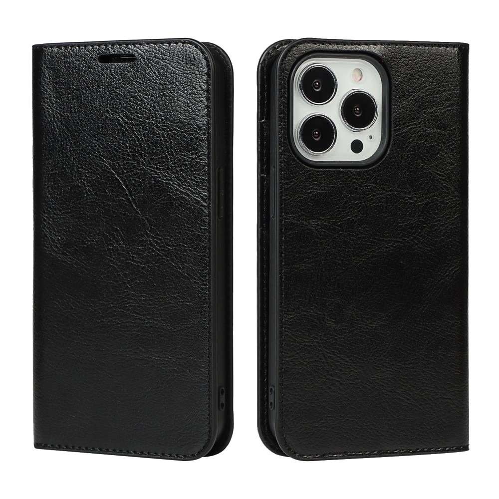 iPhone 13 Pro Handytasche aus Echtem Leder schwarz