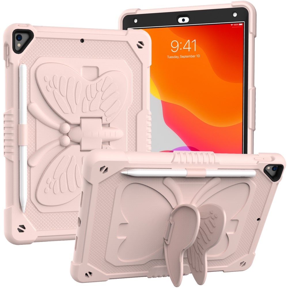 iPad 10.2 7th Gen (2019) Schmetterling Hybrid-Hülle mit Schultergurt rosa