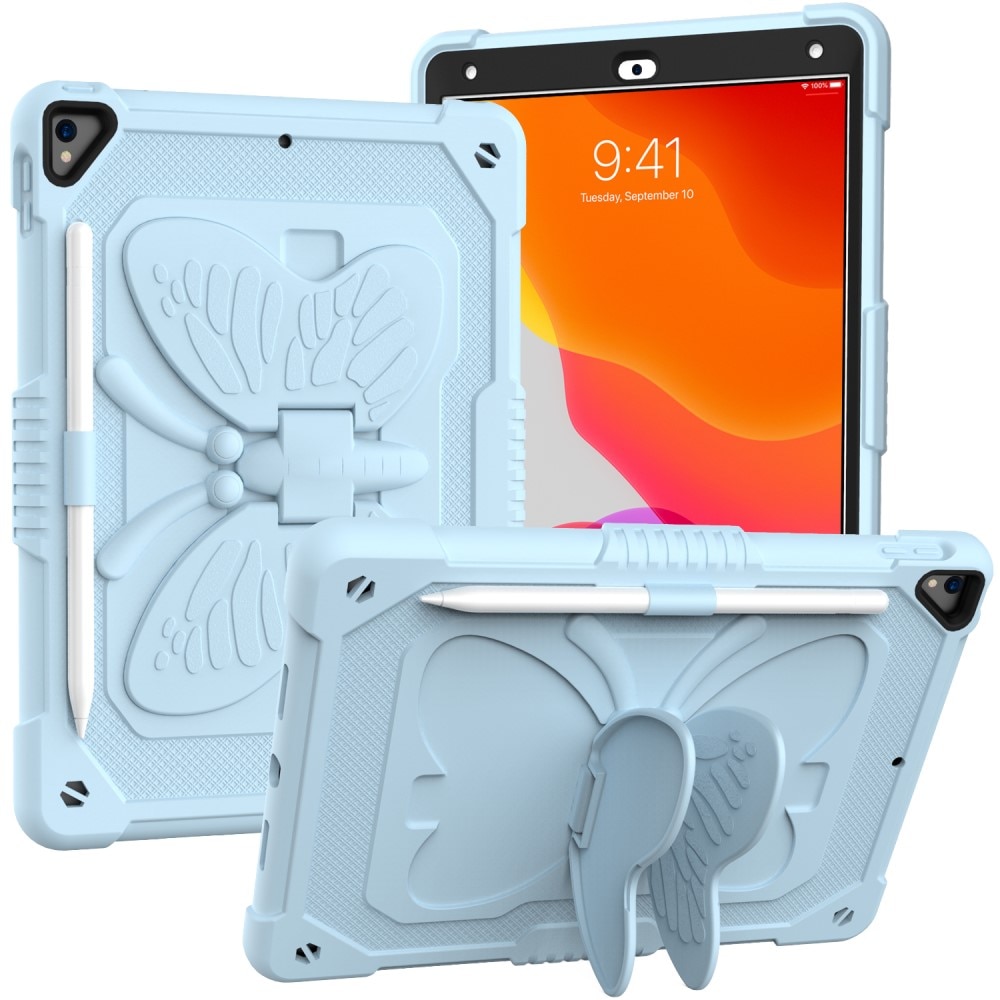 iPad 10.2 7th Gen (2019) Schmetterling Hybrid-Hülle mit Schultergurt blau
