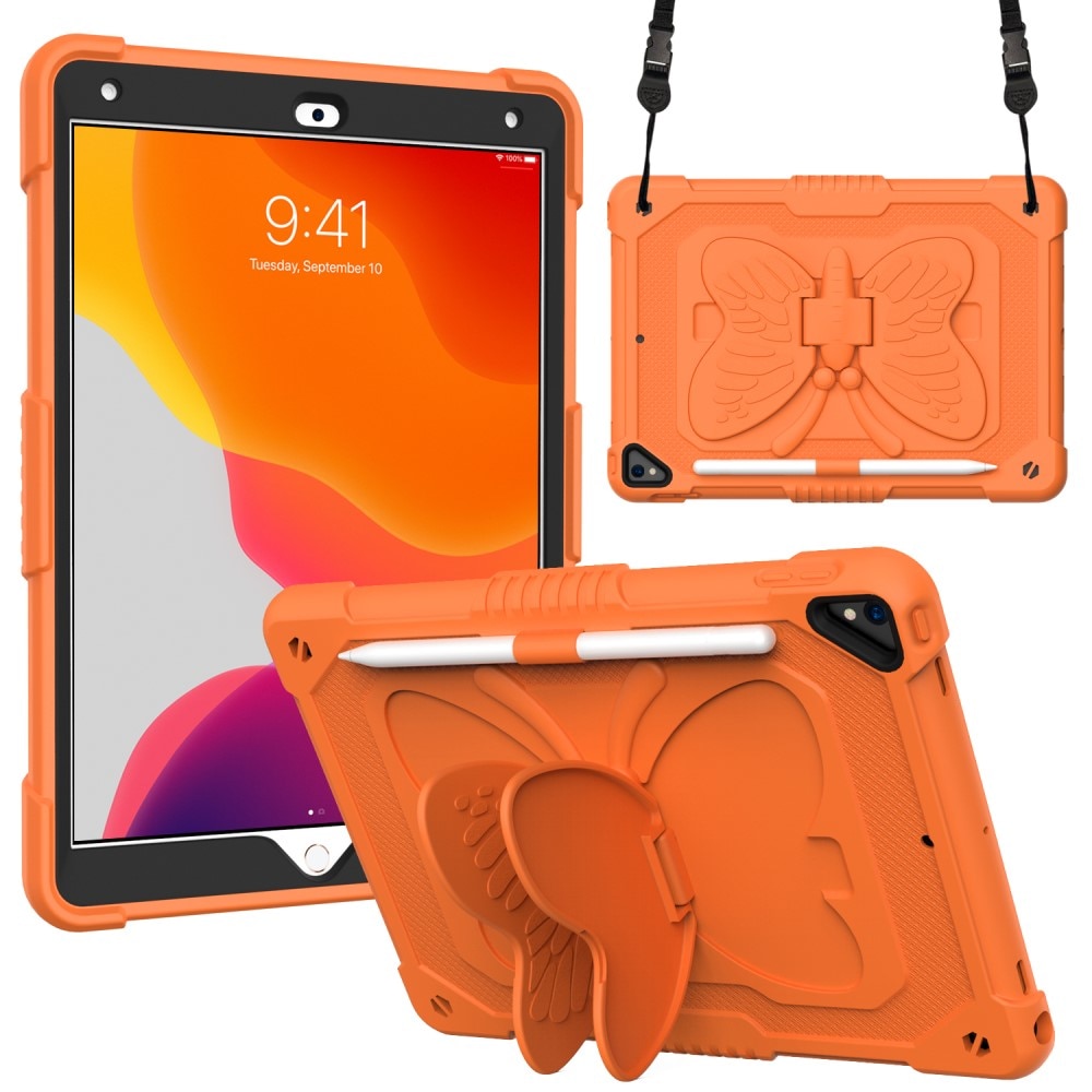 iPad 10.2 Schmetterling Hybrid-Hülle mit Schultergurt orange
