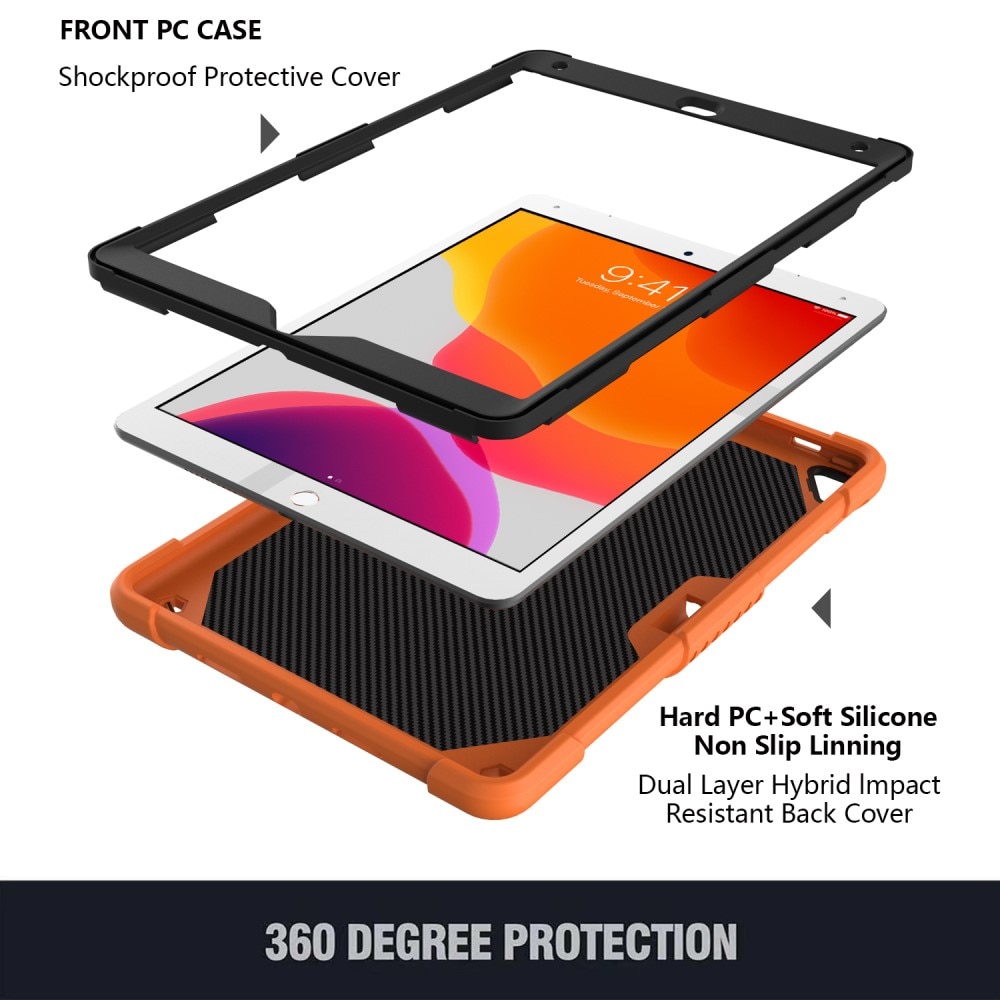 iPad 10.2 8th Gen (2020) Schmetterling Hybrid-Hülle mit Schultergurt orange