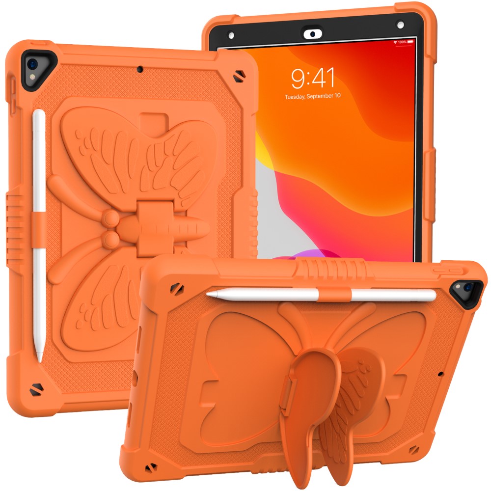 iPad 10.2 7th Gen (2019) Schmetterling Hybrid-Hülle mit Schultergurt orange
