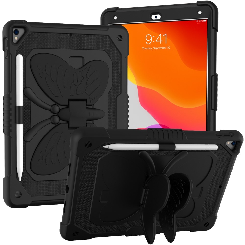 iPad 10.2 9th Gen (2021) Schmetterling Hybrid-Hülle mit Schultergurt schwarz