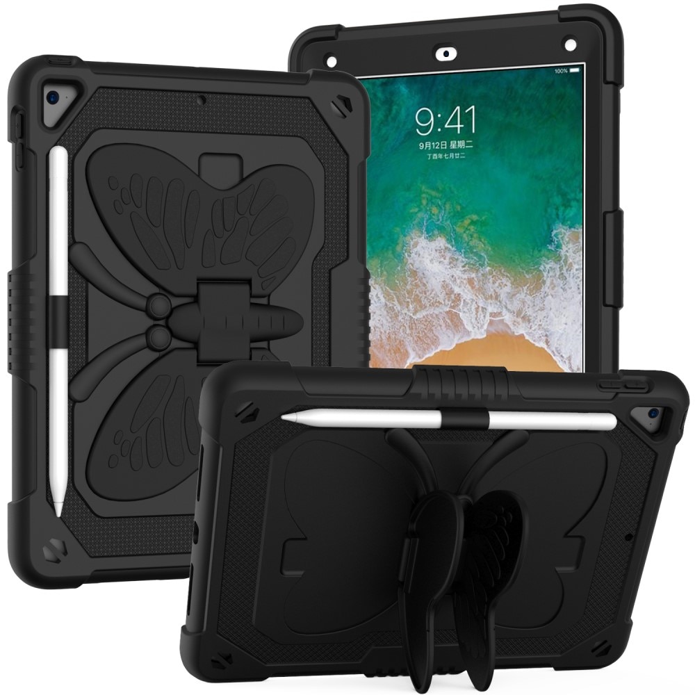 iPad 9.7 6th Gen (2018) Schmetterling Hybrid-Hülle mit Schultergurt schwarz