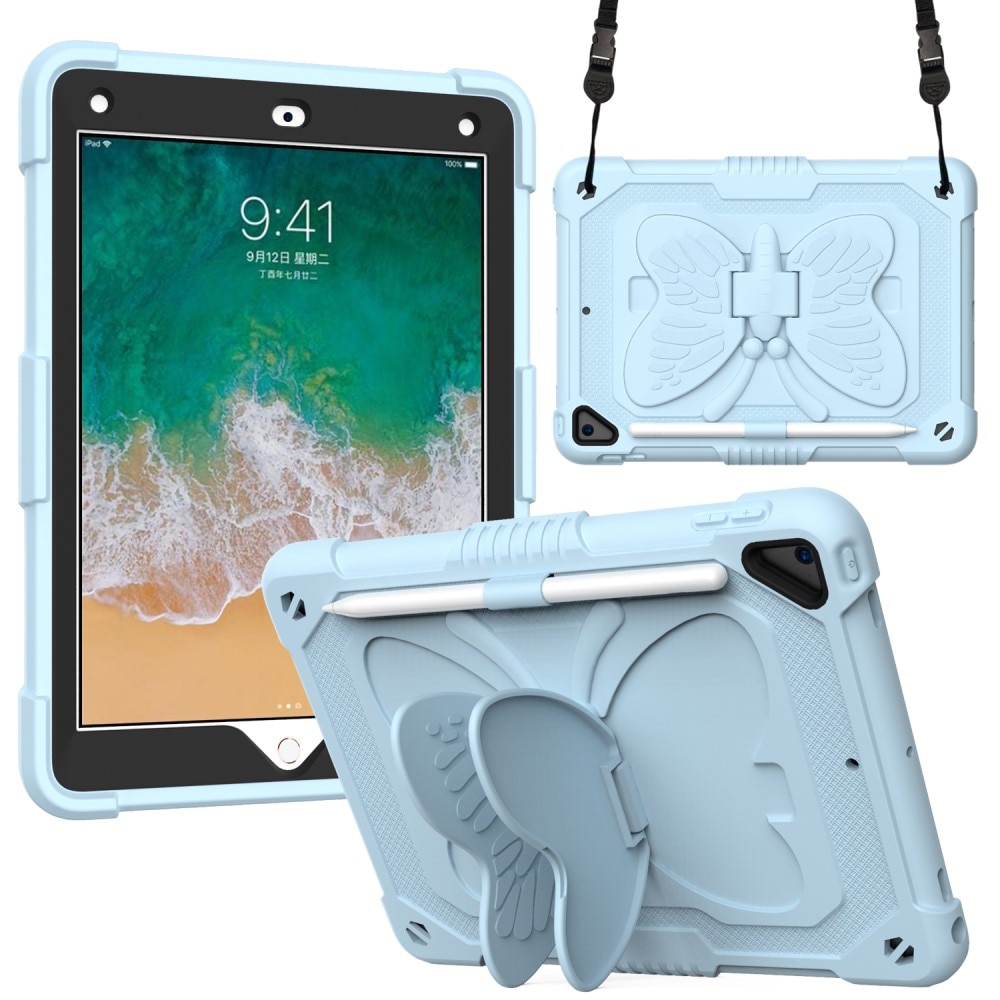 iPad 9.7/Air 2/Air Schmetterling Hybrid-Hülle mit Schultergurt blau