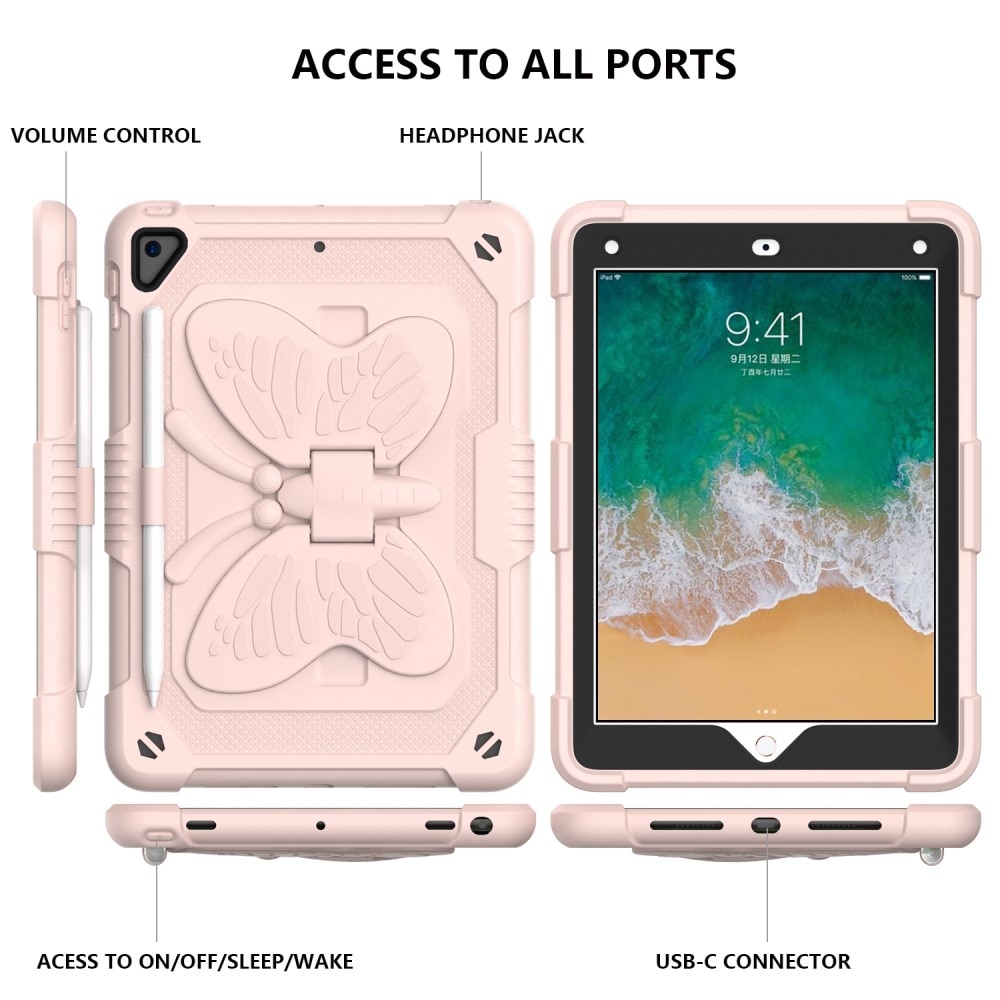 iPad 9.7 6th Gen (2018) Schmetterling Hybrid-Hülle mit Schultergurt rosa