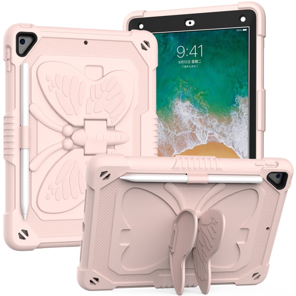 iPad 9.7 5th Gen (2017) Schmetterling Hybrid-Hülle mit Schultergurt rosa