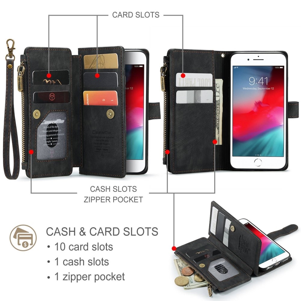 Zipper Portemonnaie-Hülle iPhone 8 schwarz