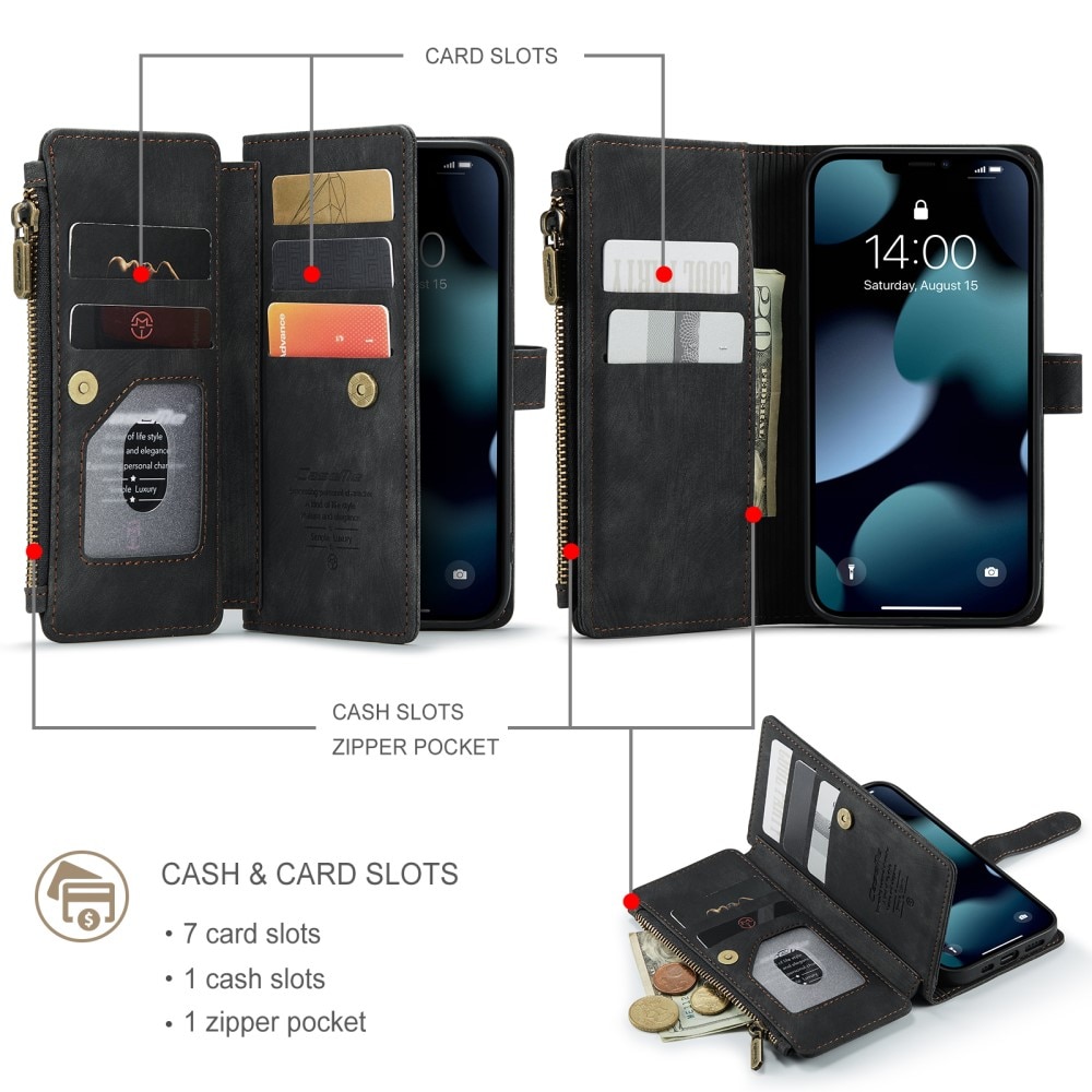 Zipper Portemonnaie-Hülle iPhone 13 Pro Schwarz