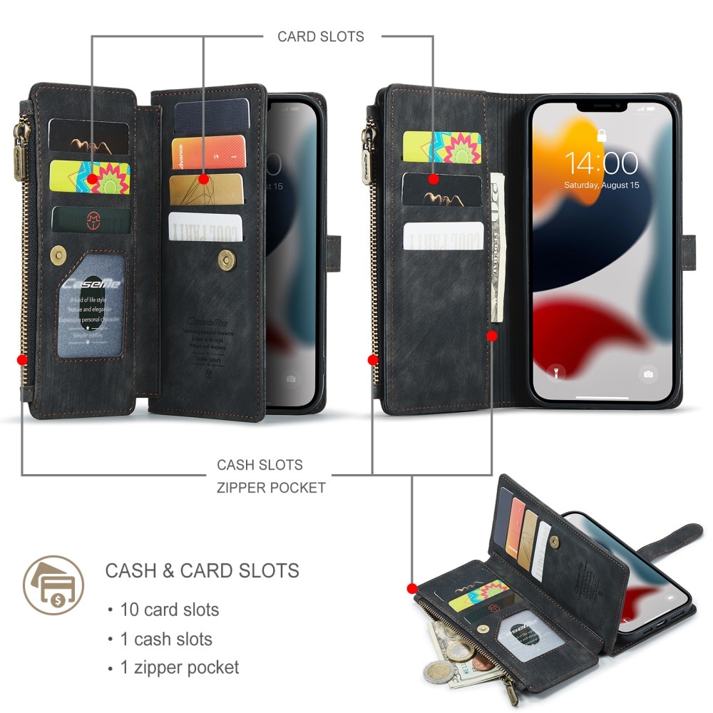 Zipper Portemonnaie-Hülle iPhone 13 Pro Max Schwarz