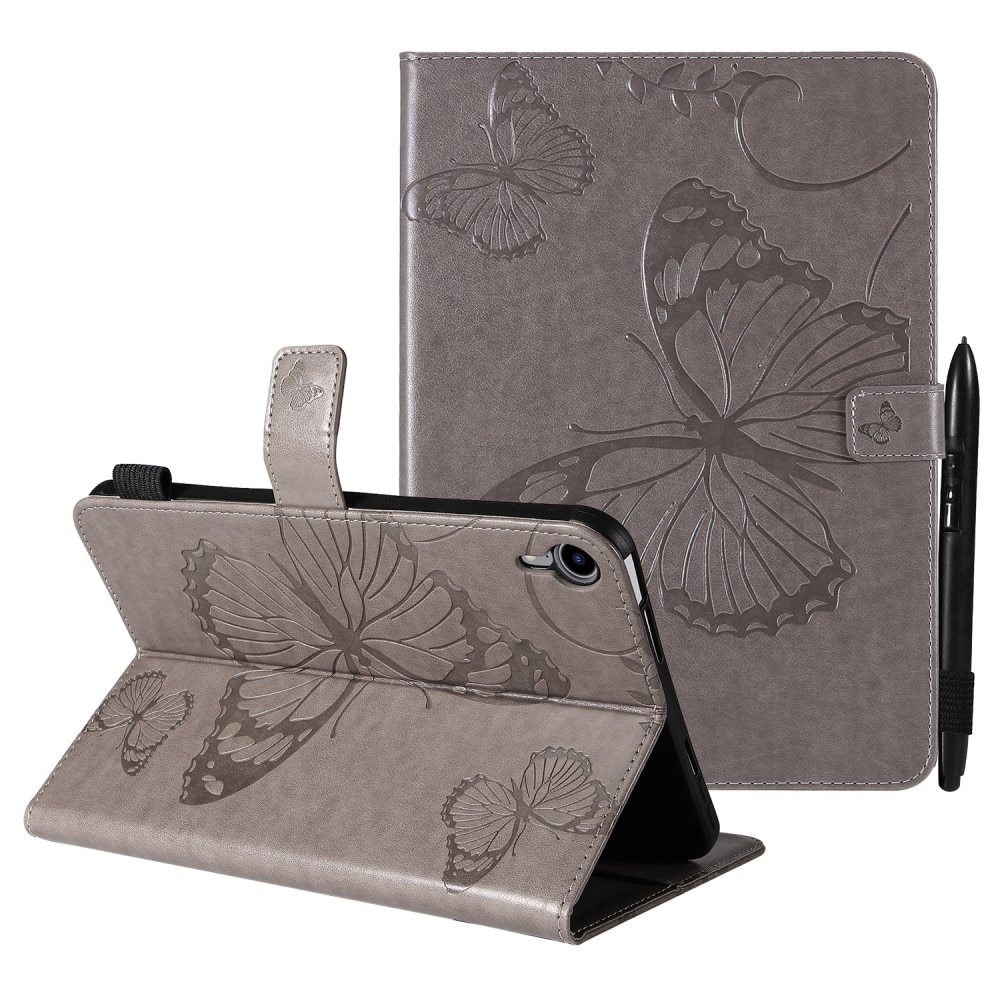 Apple iPad Mini 7th Gen (2024) Handytasche Schmetterling Grau