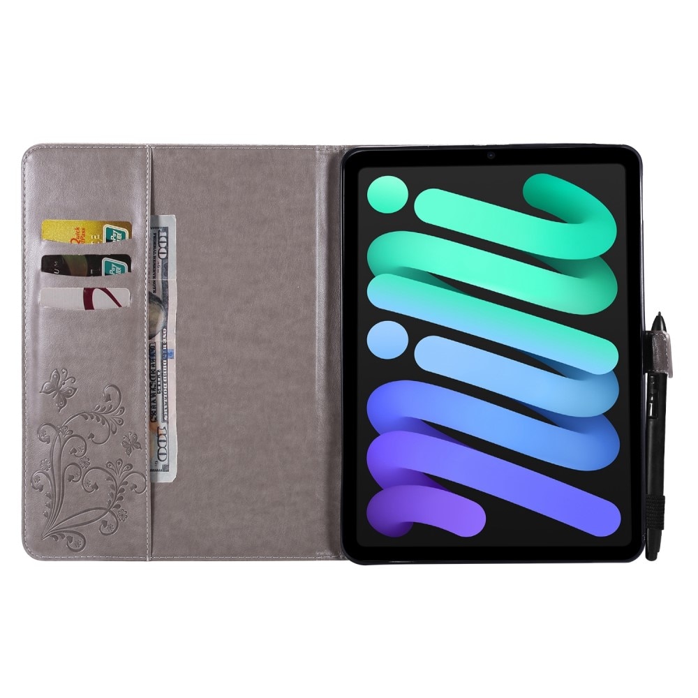 Apple iPad Mini 7th Gen (2024) Handytasche Schmetterling Grau