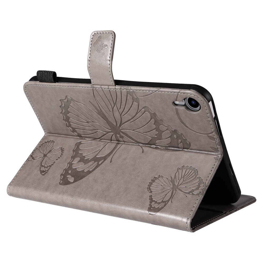 Apple iPad Mini 7th Gen (2024) Handytasche Schmetterling Grau