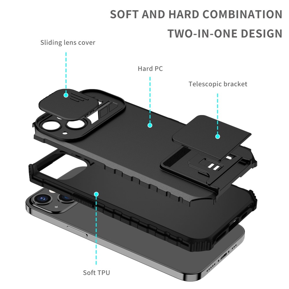 iPhone 13 Pro Kickstand Handyhülle mit Kameraabdeckung Schwarz