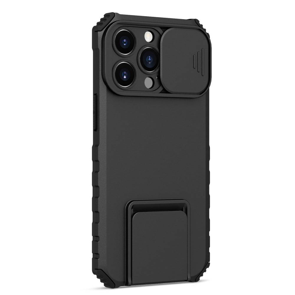 iPhone 13 Pro Kickstand Handyhülle mit Kameraabdeckung Schwarz