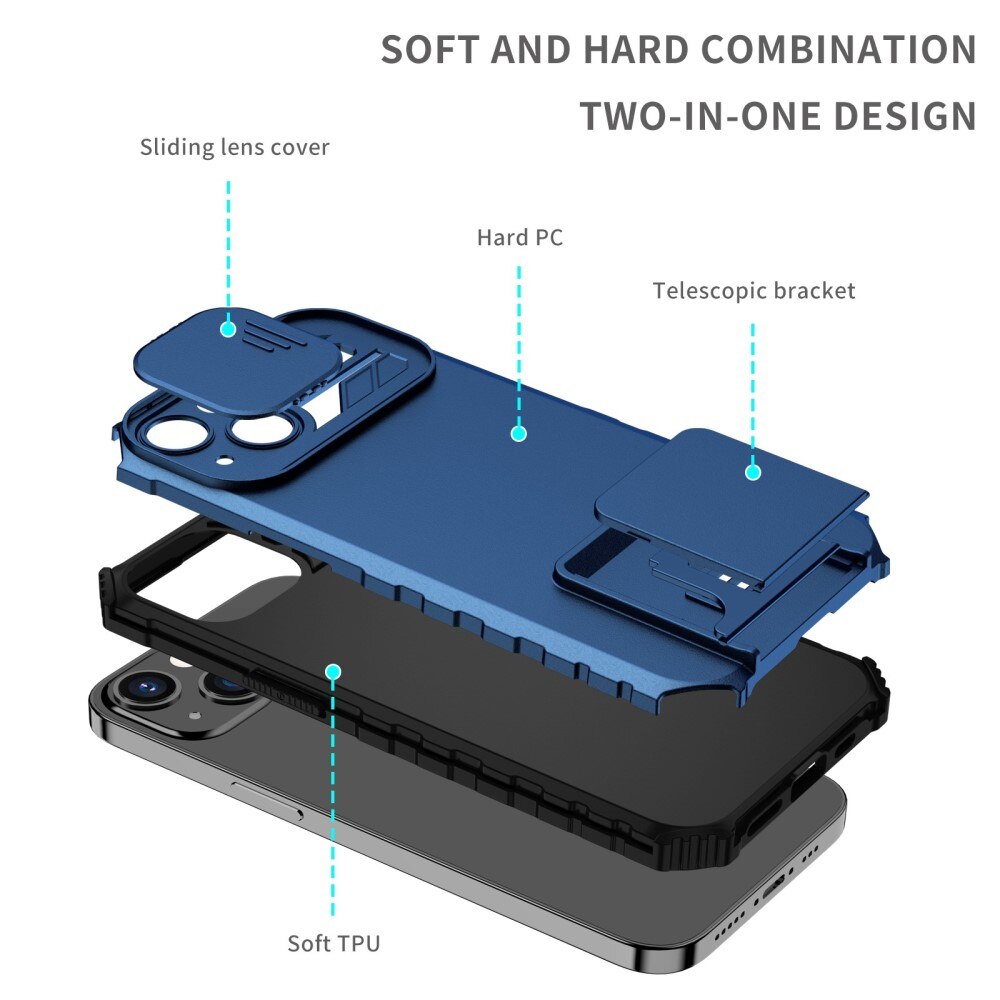 iPhone 13 Pro Kickstand Handyhülle mit Kameraabdeckung Blau